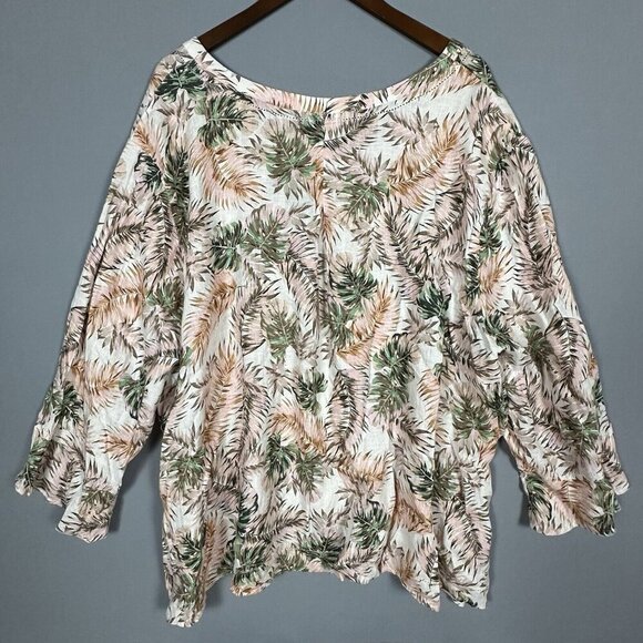 NWT J Jill LOVE LINEN Top Size 4X Flounce Sleeve V-Neck Tropical Palm Leaves NEW - Picture 4 of 16